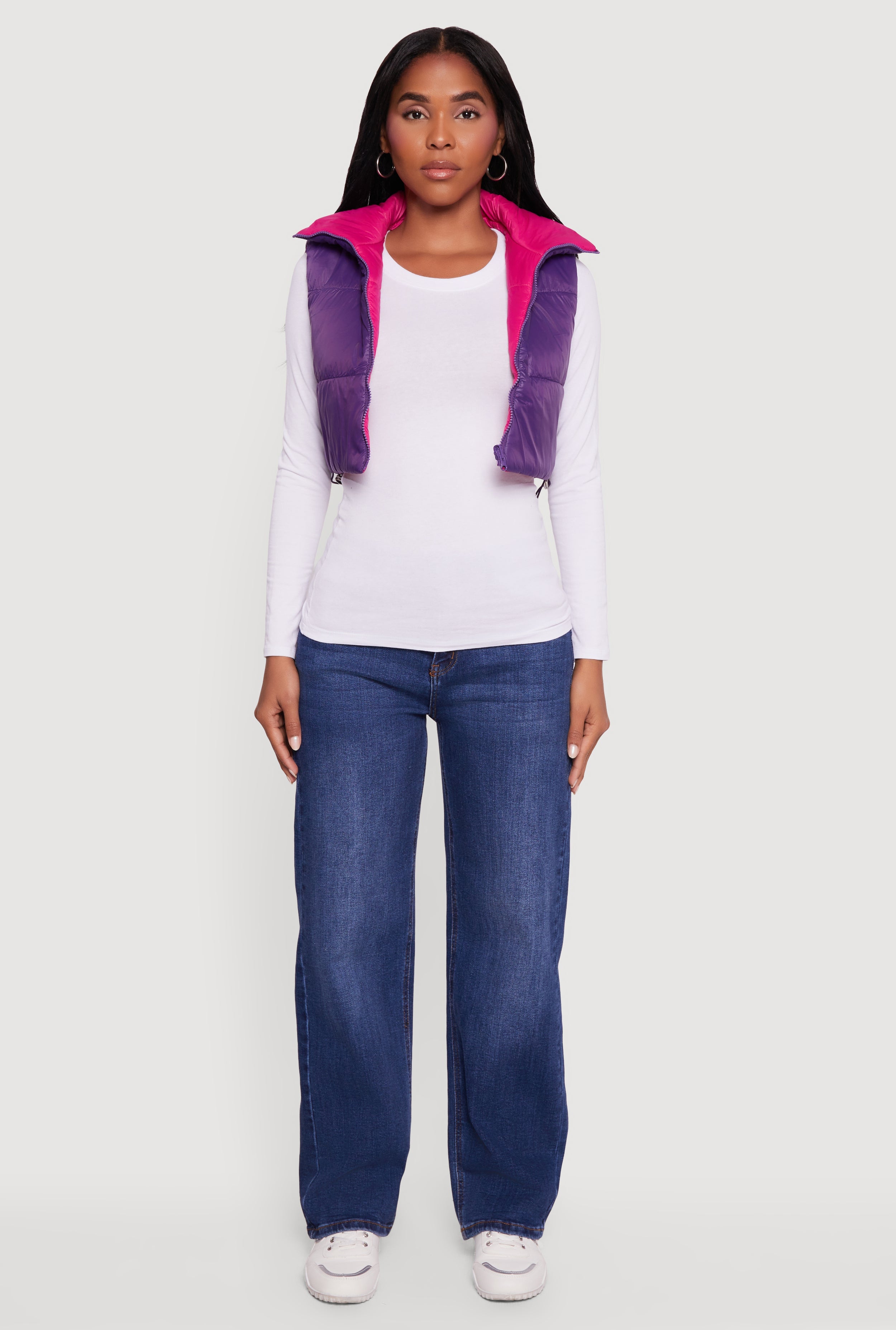 Color Blocked Drawstring Hem Puffer Vest