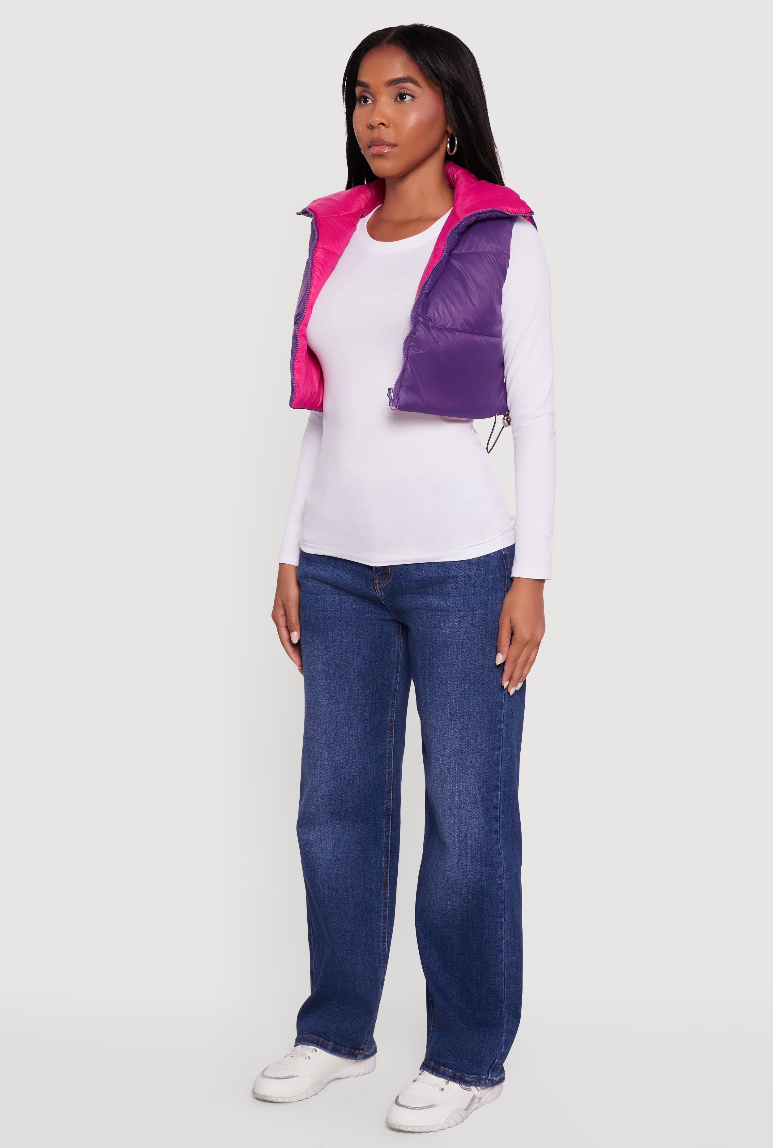 Color Blocked Drawstring Hem Puffer Vest