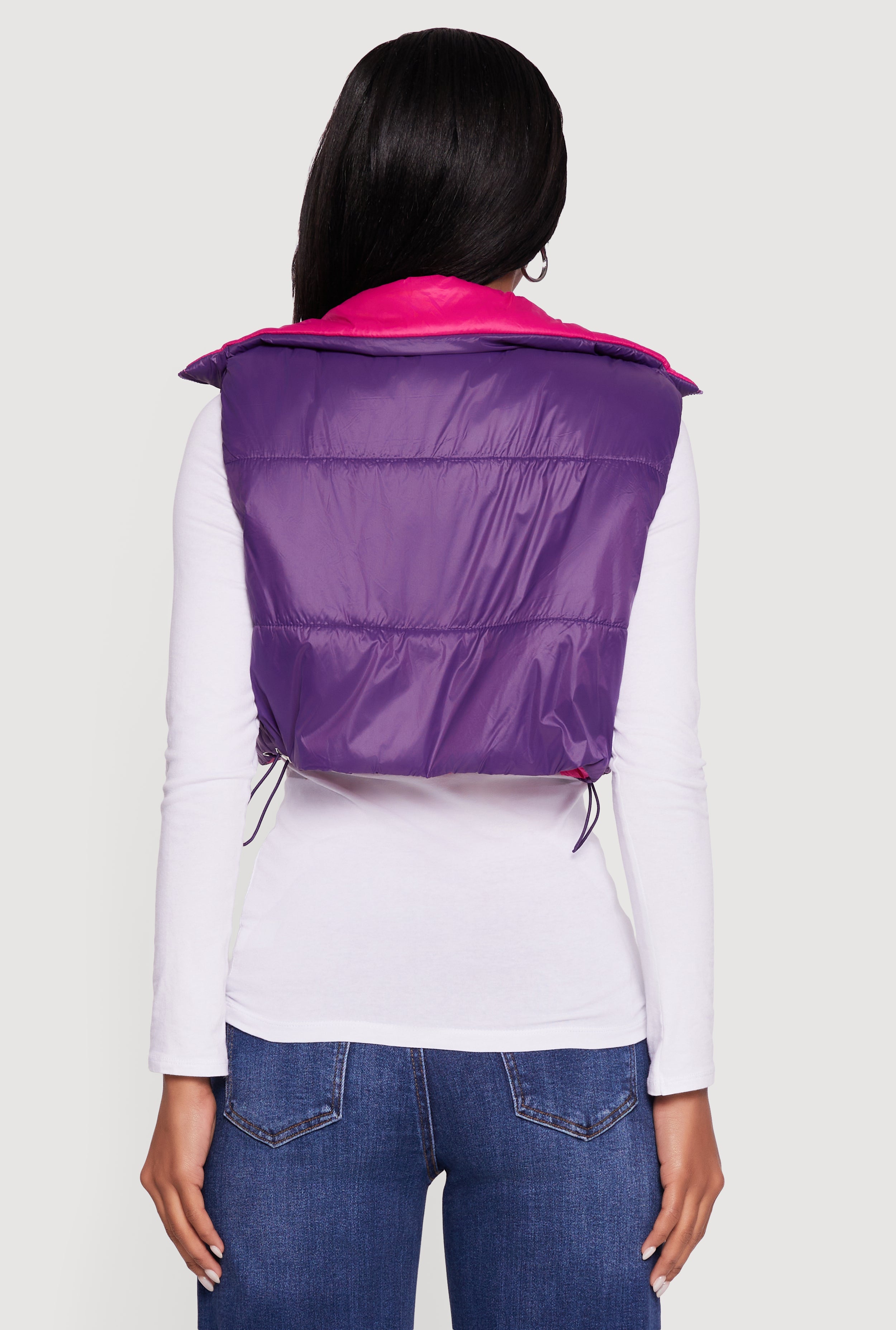Color Blocked Drawstring Hem Puffer Vest