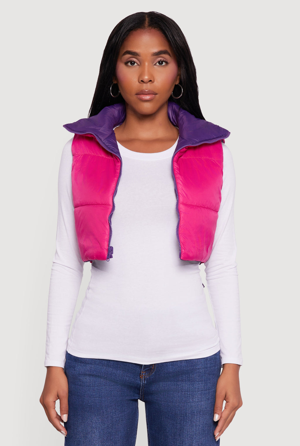 Color Blocked Drawstring Hem Puffer Vest