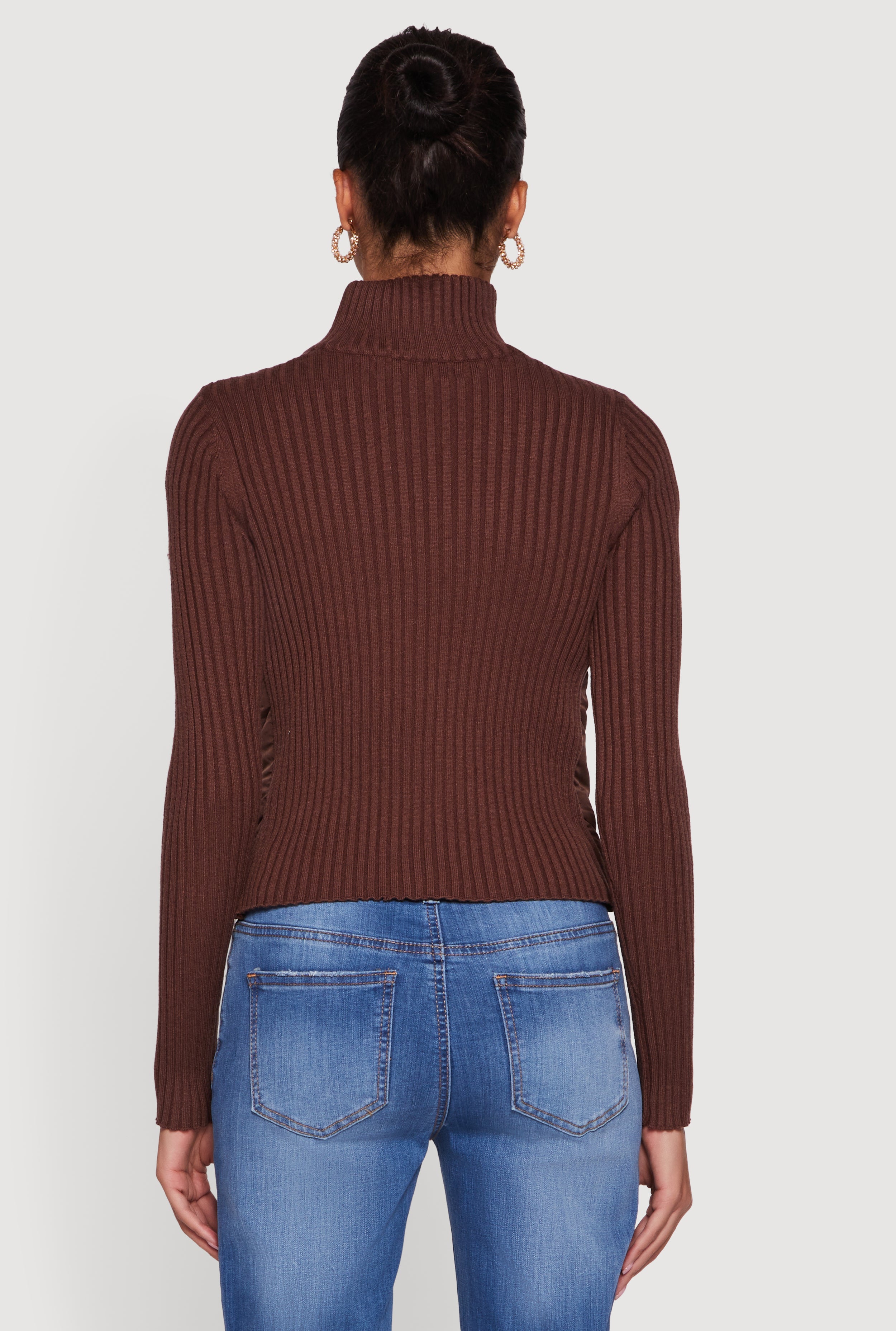 Quilted Puffer Jacket with Ribbed Knit Sleeves
