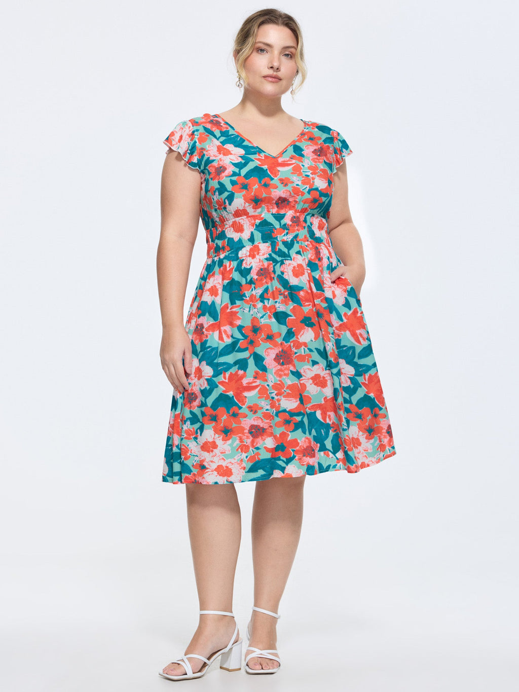 Floral Three-Layered Stretchy Waist Mini Dress