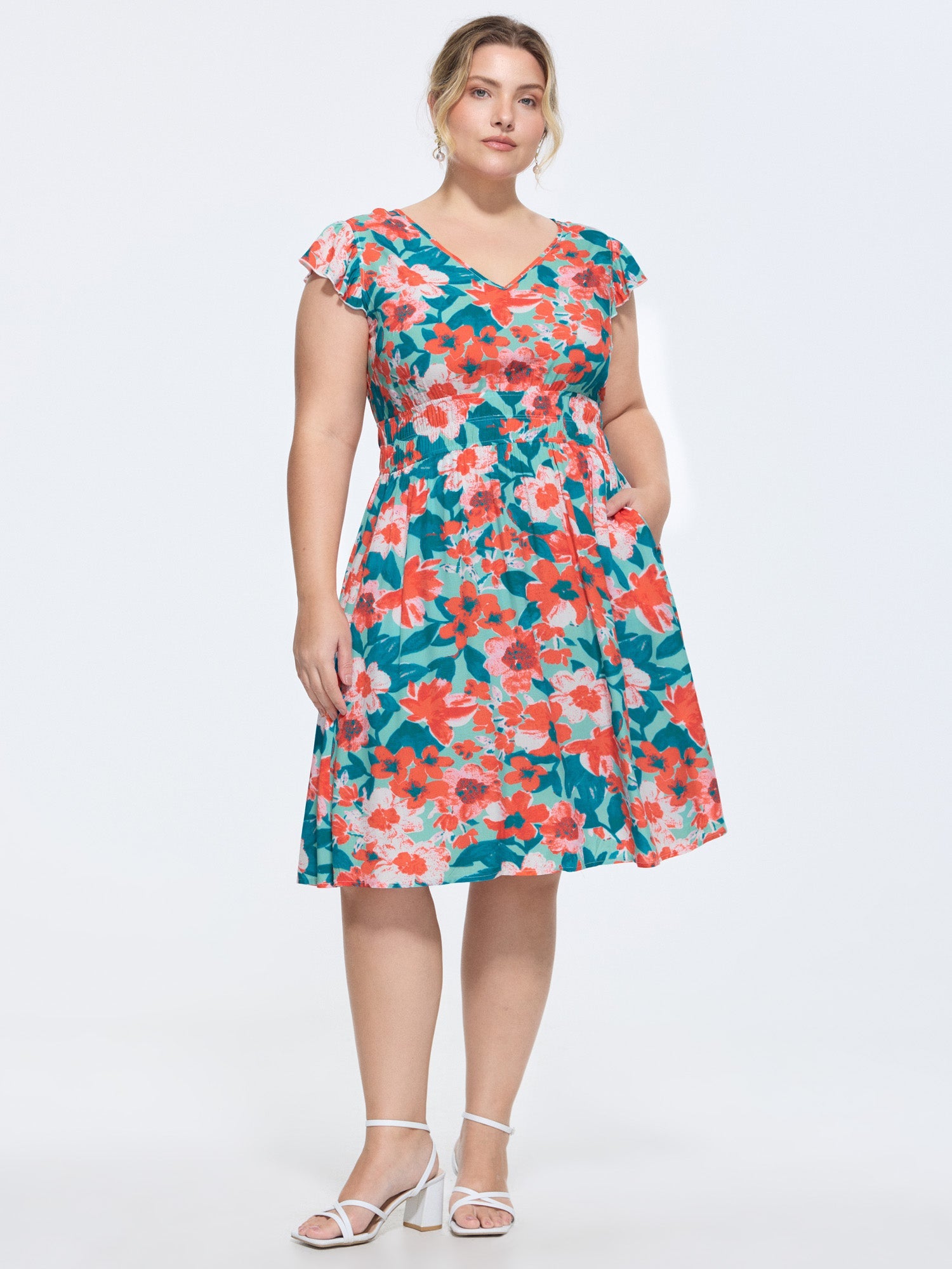 Floral Three-Layered Stretchy Waist Mini Dress