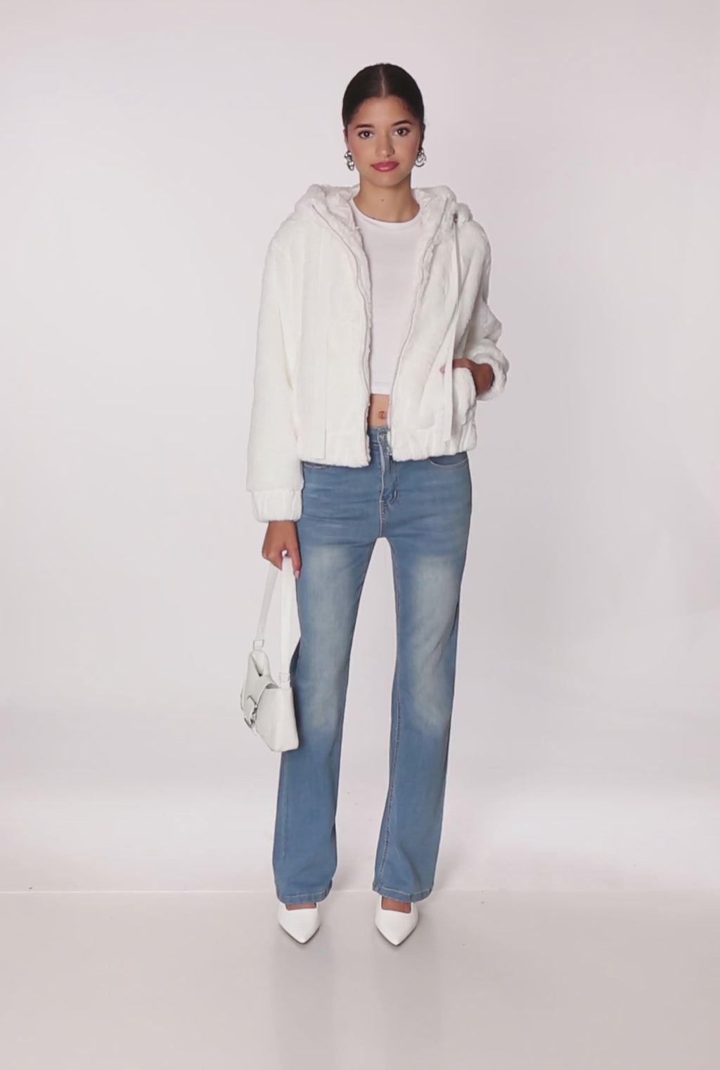 Hooded Faux Fur Bomber Jacket