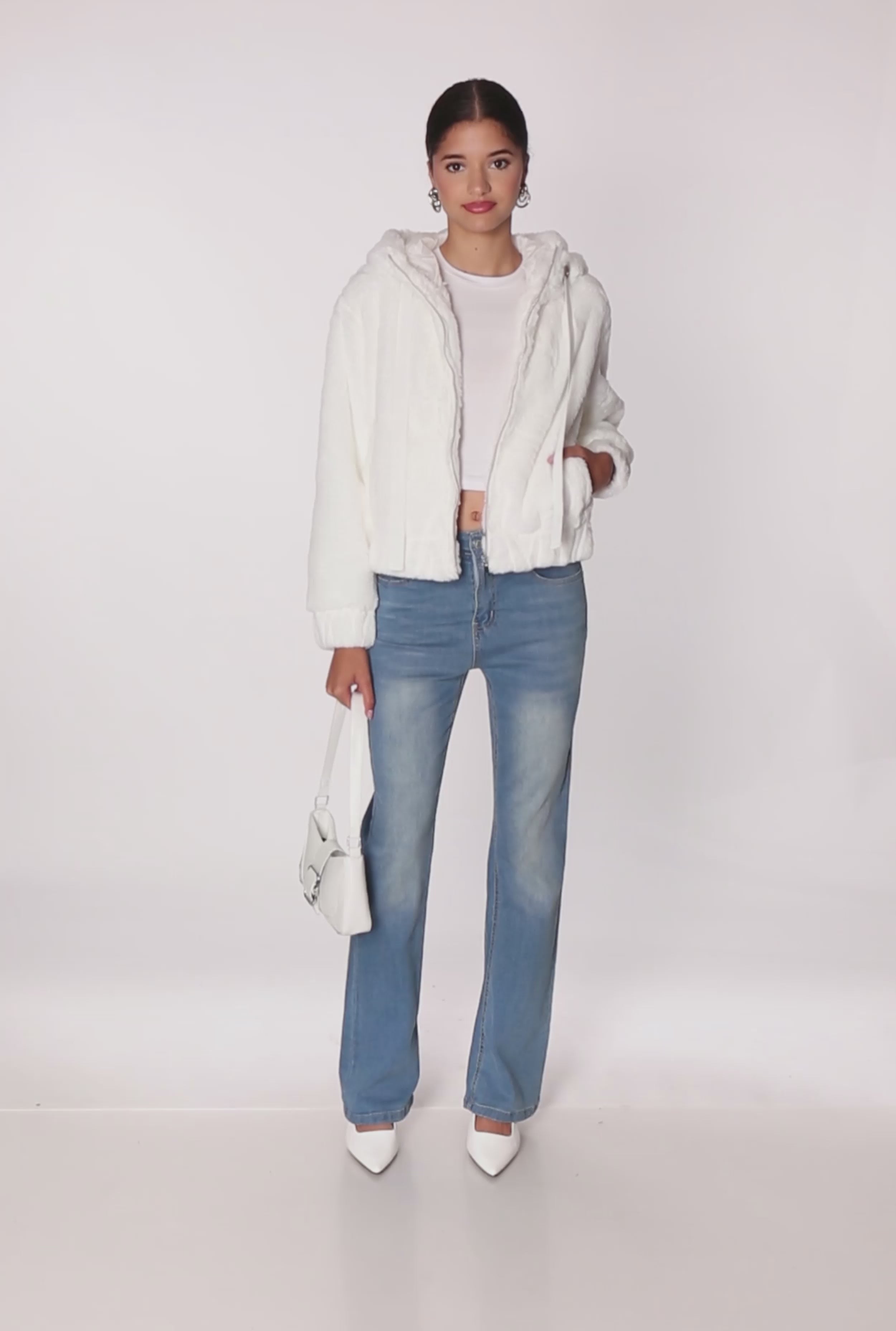 Hooded Faux Fur Bomber Jacket