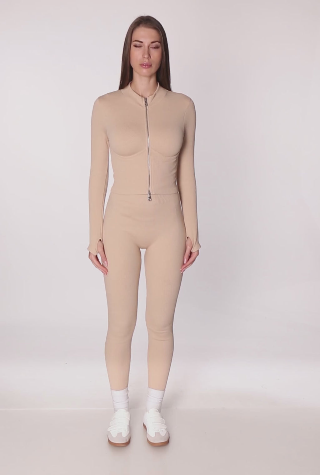 Seamless Ribbed Bustier Detail Cropped Track Jacket