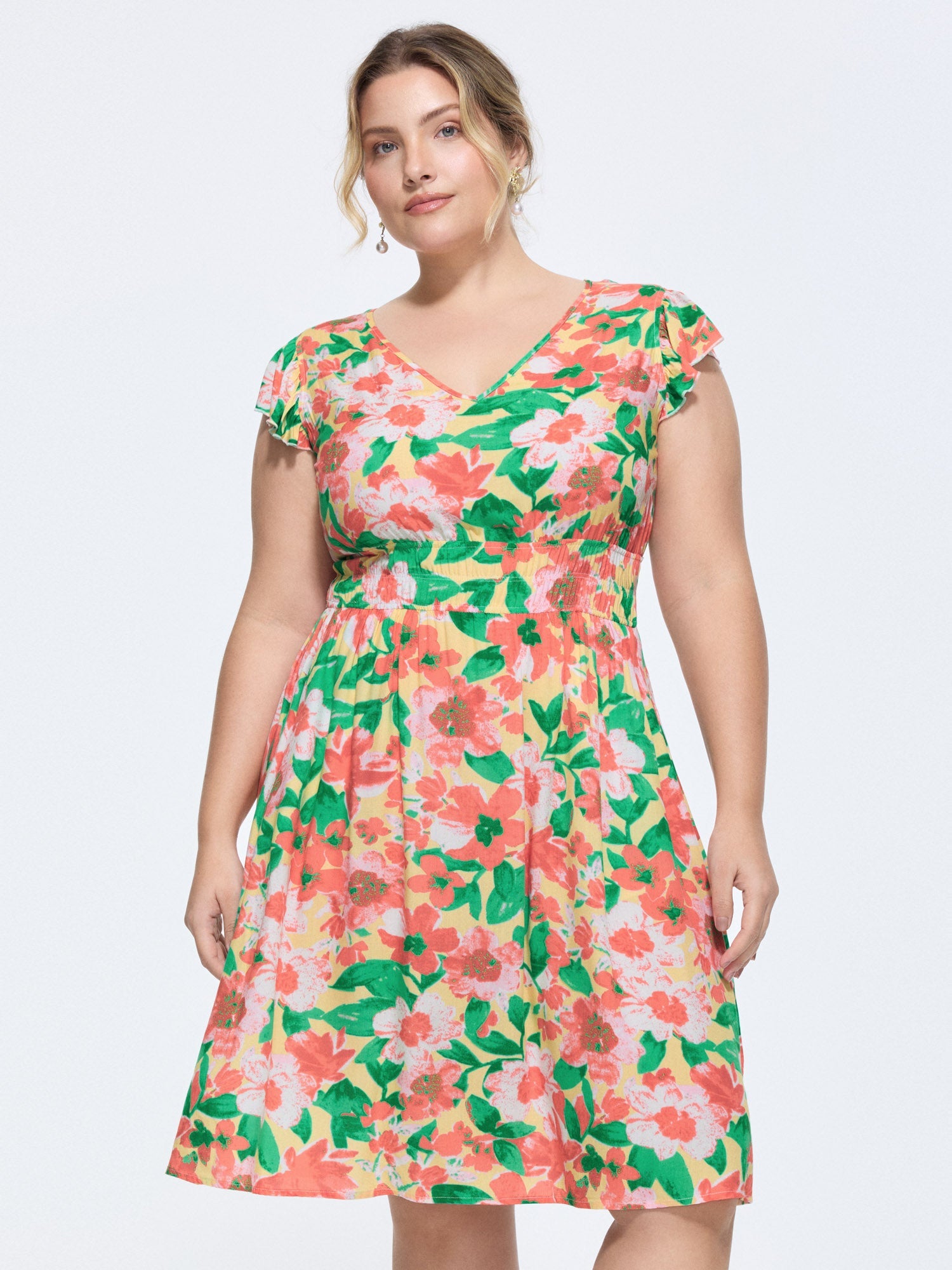 Floral Three-Layered Stretchy Waist Mini Dress
