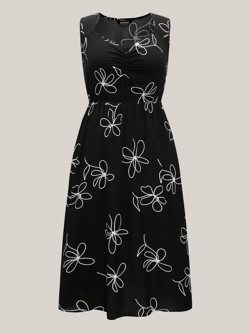 Rayon Floral Print Pockets Sleeveless Midi Dress