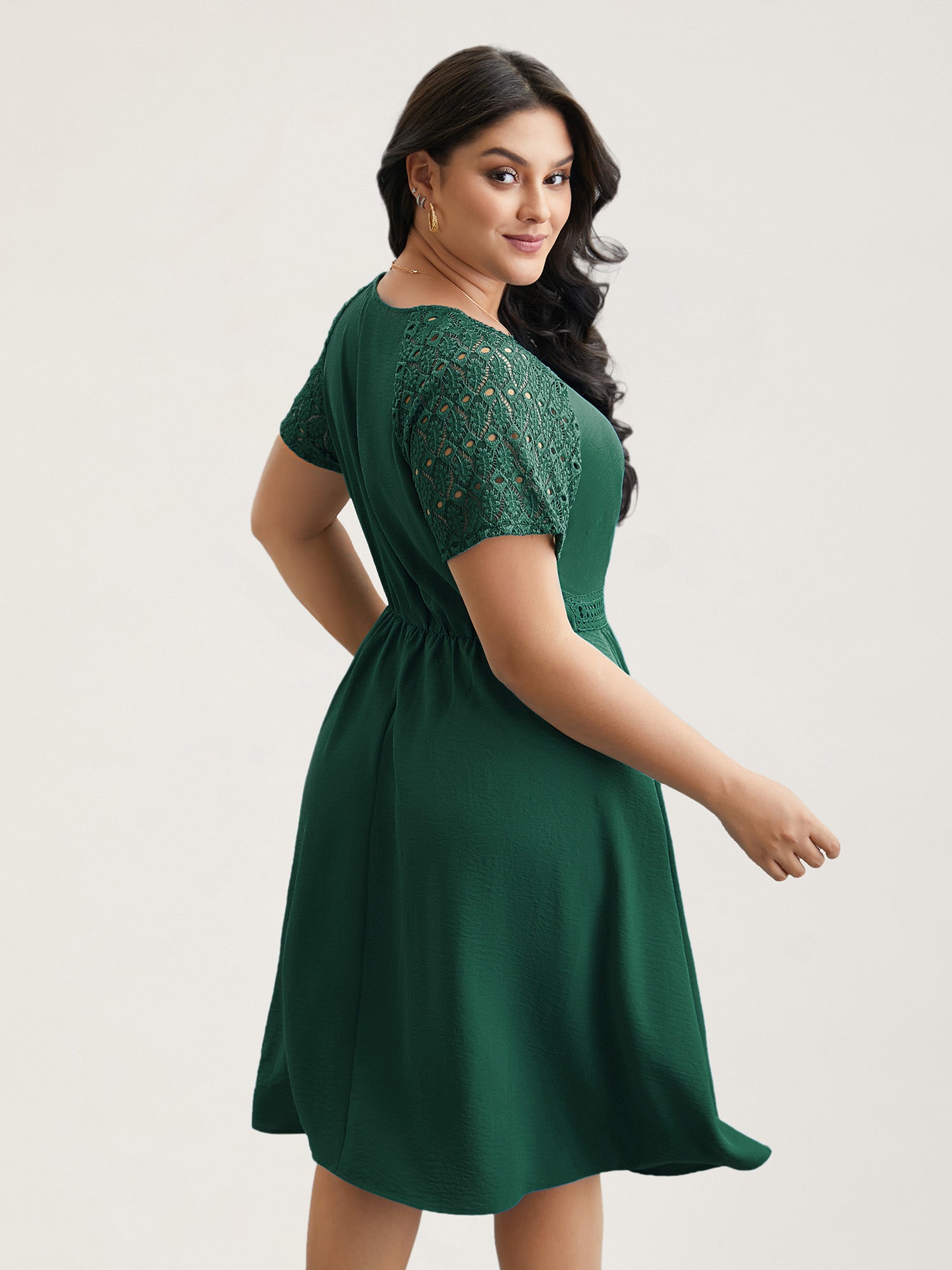 Lace Cut-Out Raglan Sleeve Pockets Mini Dress