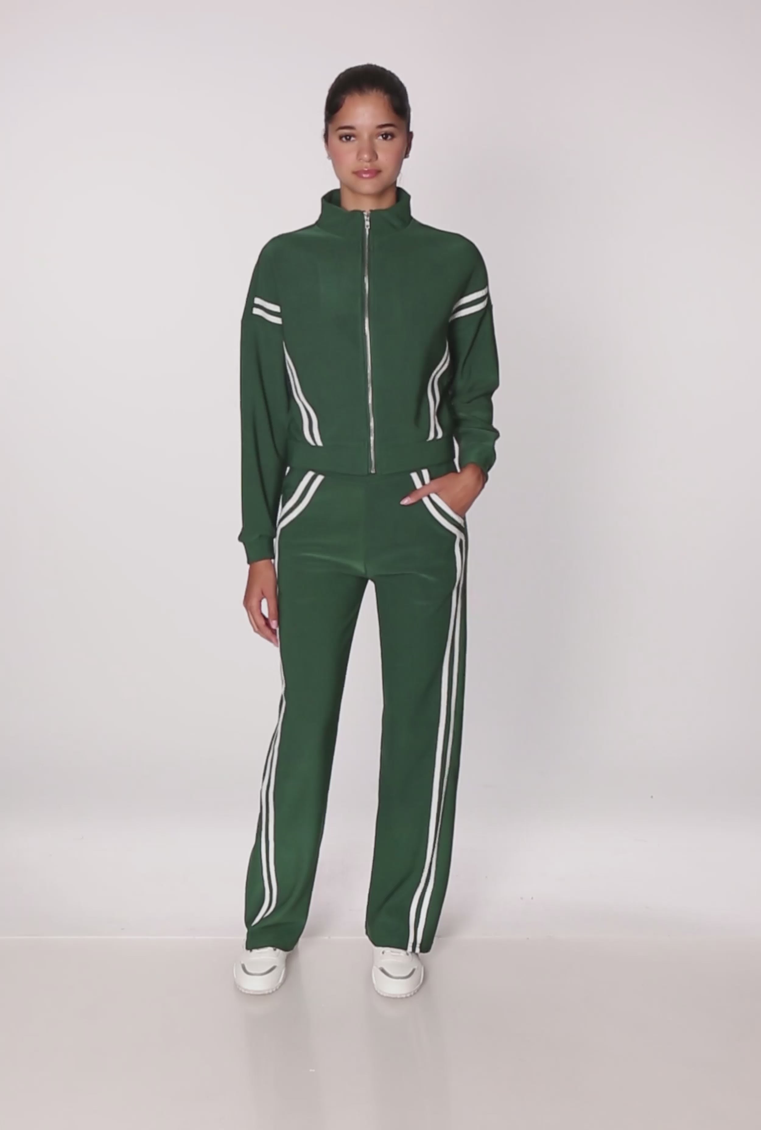 Long Sleeve Mock Neck Varsity Stripe Detail Track Jacket