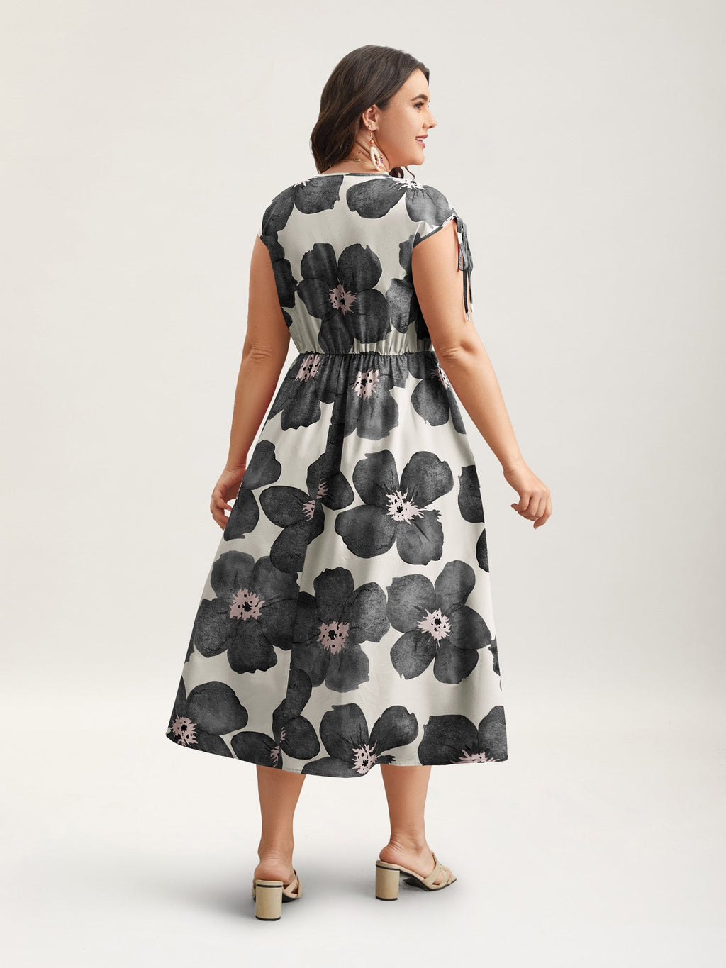 Floral Print V-Neck Tied Midi Dress