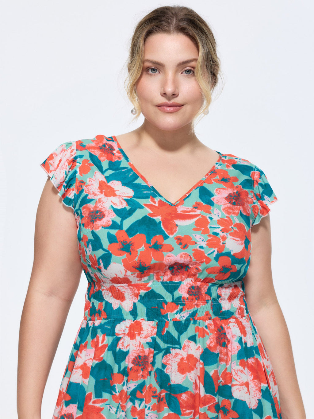 Floral Three-Layered Stretchy Waist Mini Dress