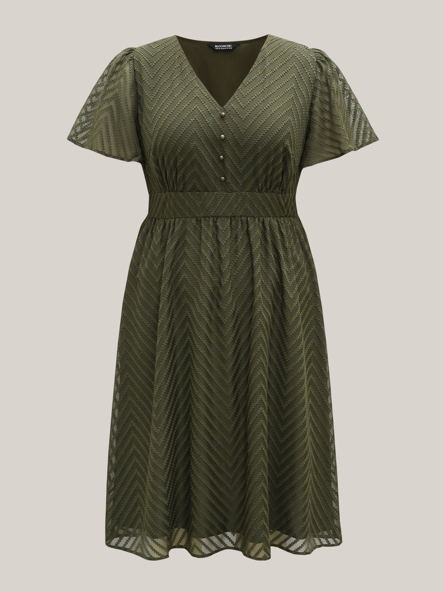 Textured Woven-Like Cinched-Waist Midi Dress