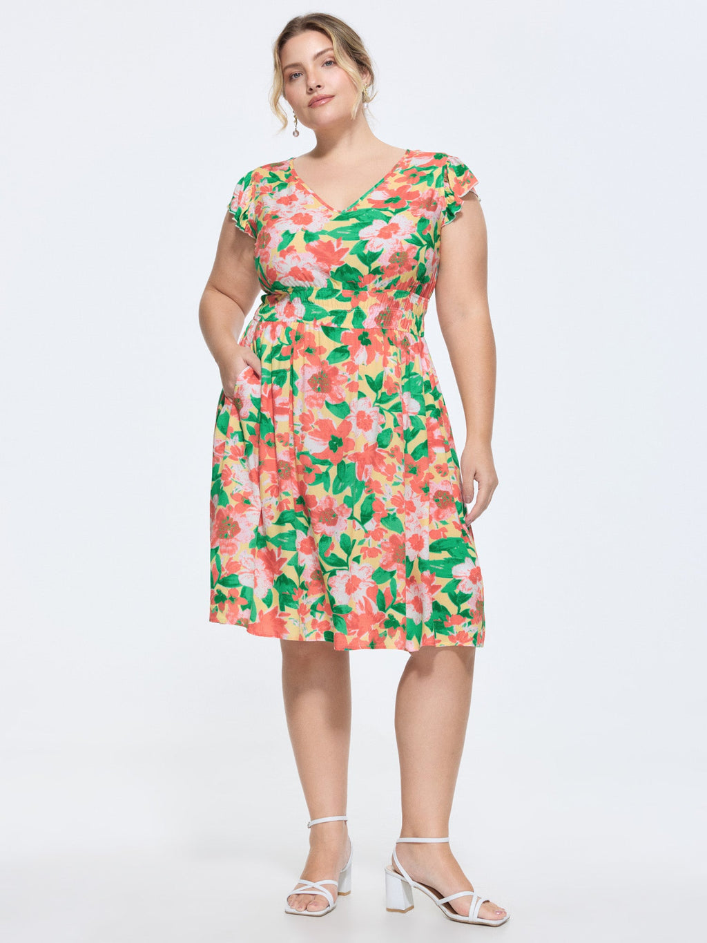 Floral Three-Layered Stretchy Waist Mini Dress