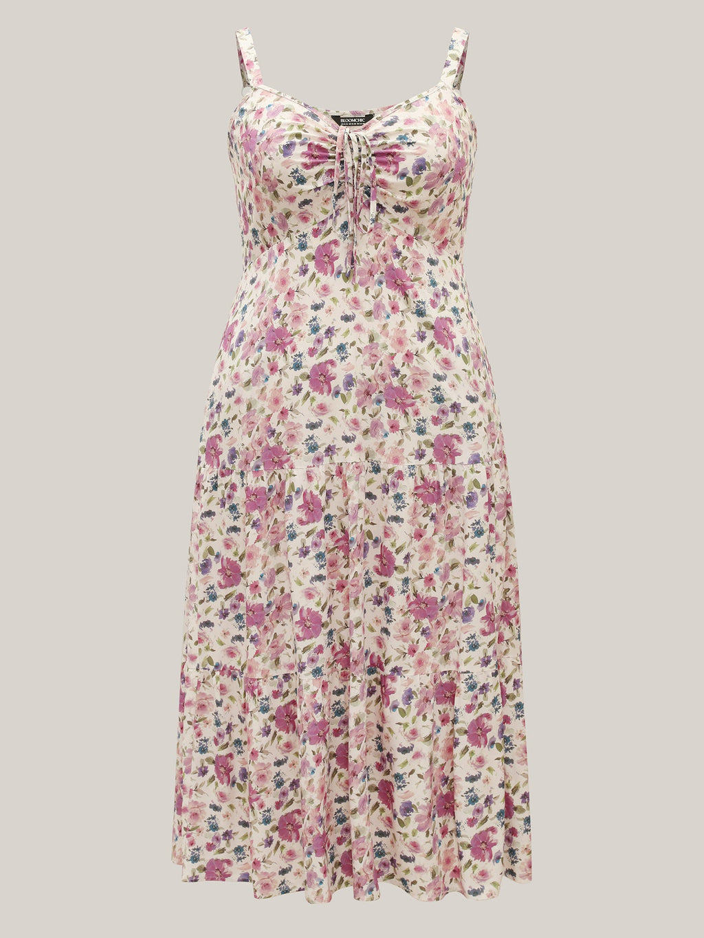 Dreamy Floral Rayon Neck Tie Midi Dress