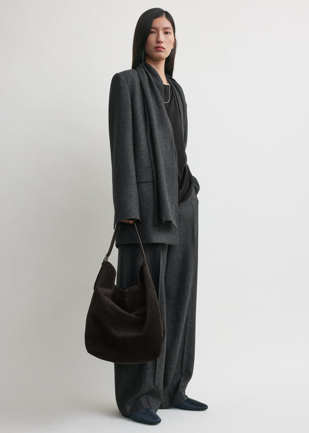 Belted suede tote espresso