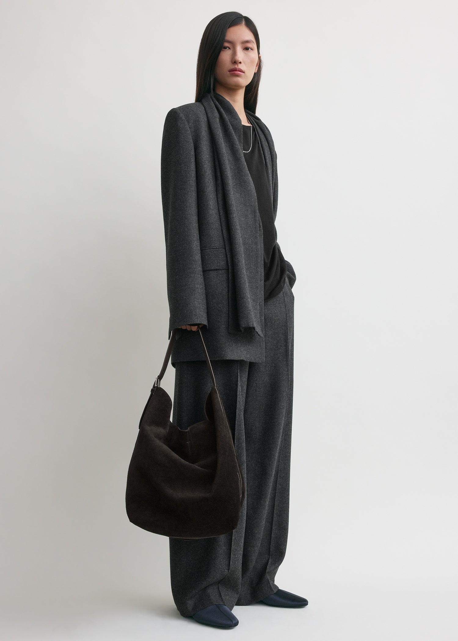 Belted suede tote espresso