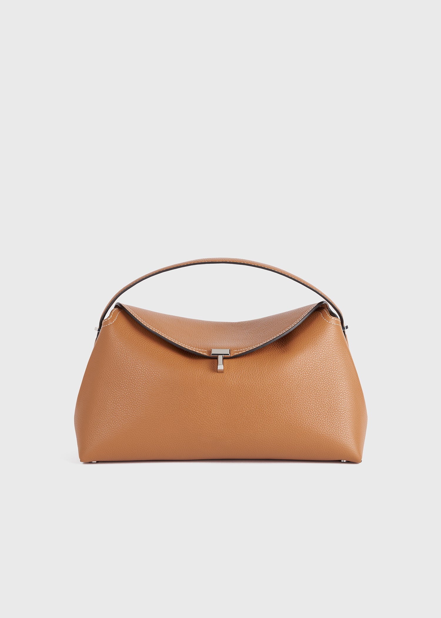 T-lock grained-leather top handle tan