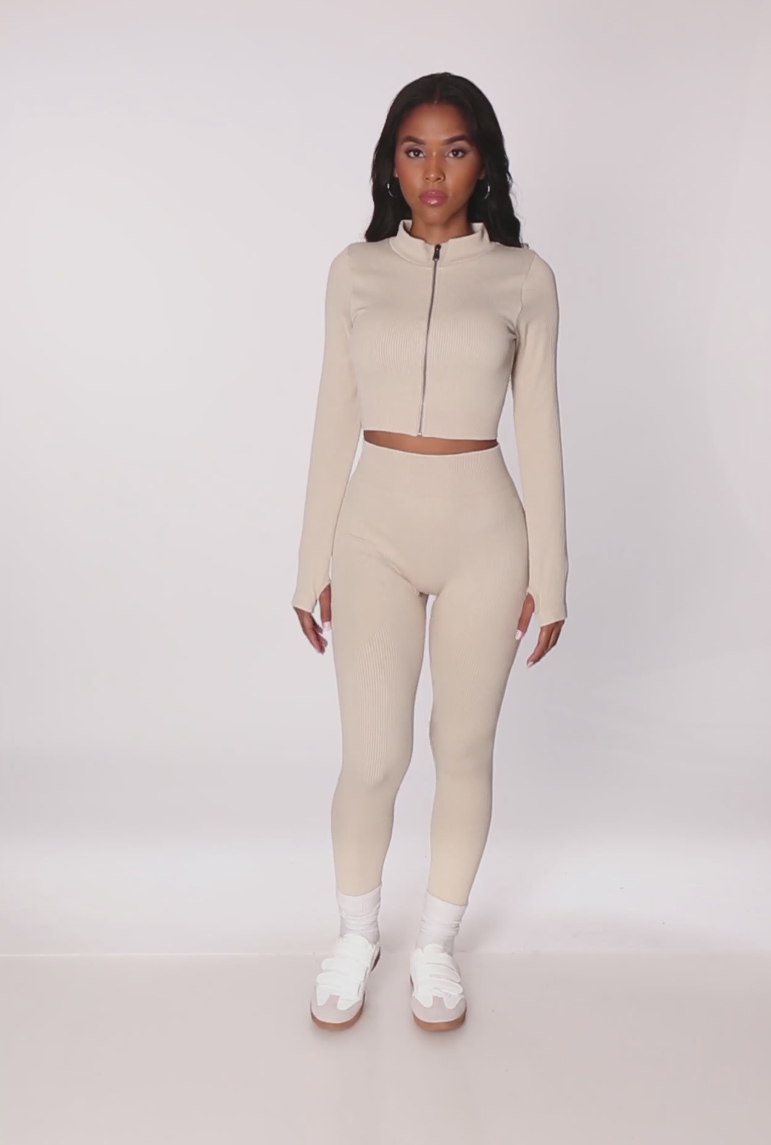 Seamless Ribbed Zip Front Cropped Track Jacket