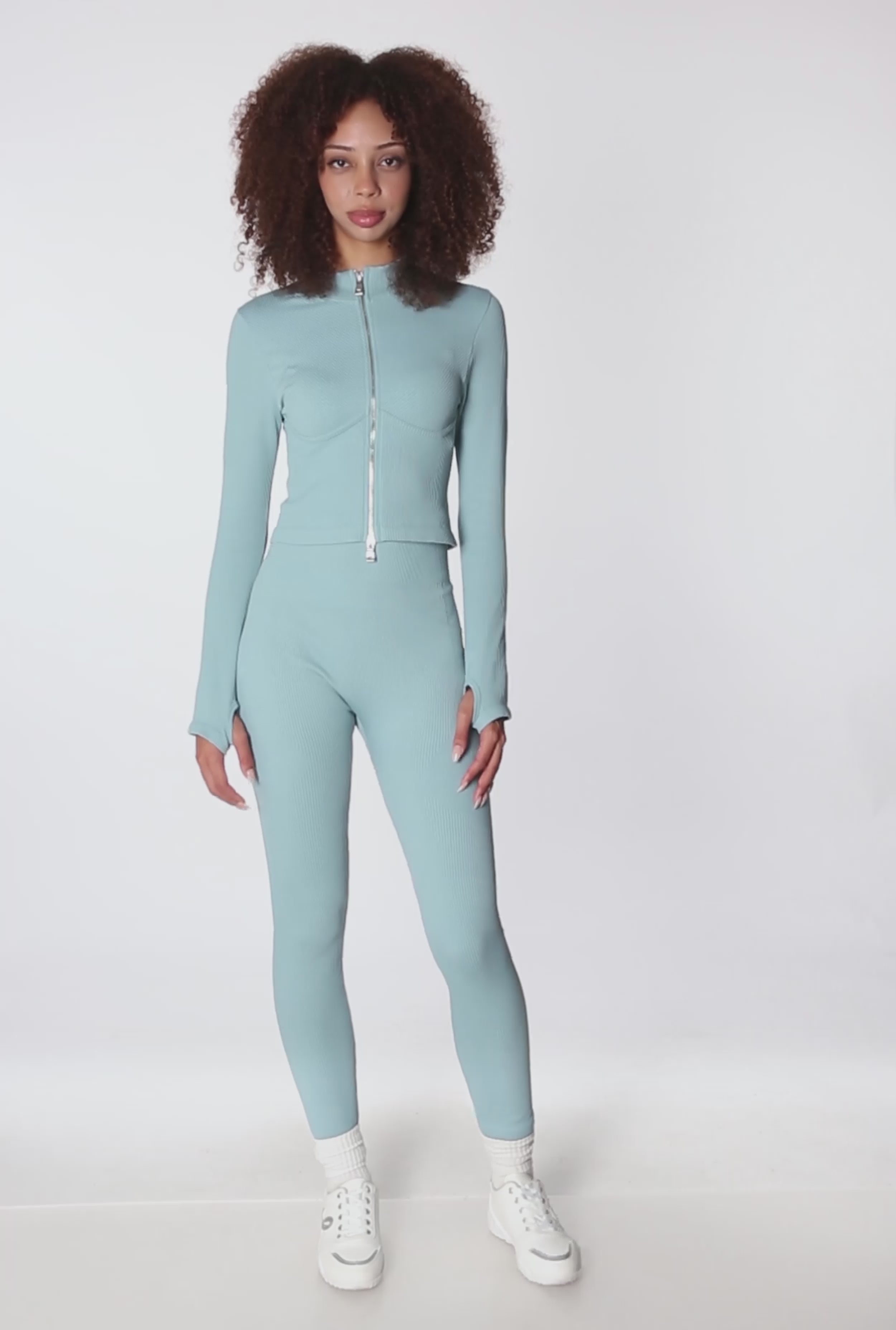 Seamless Ribbed Knit Bustier Detail Cropped Track Jacket