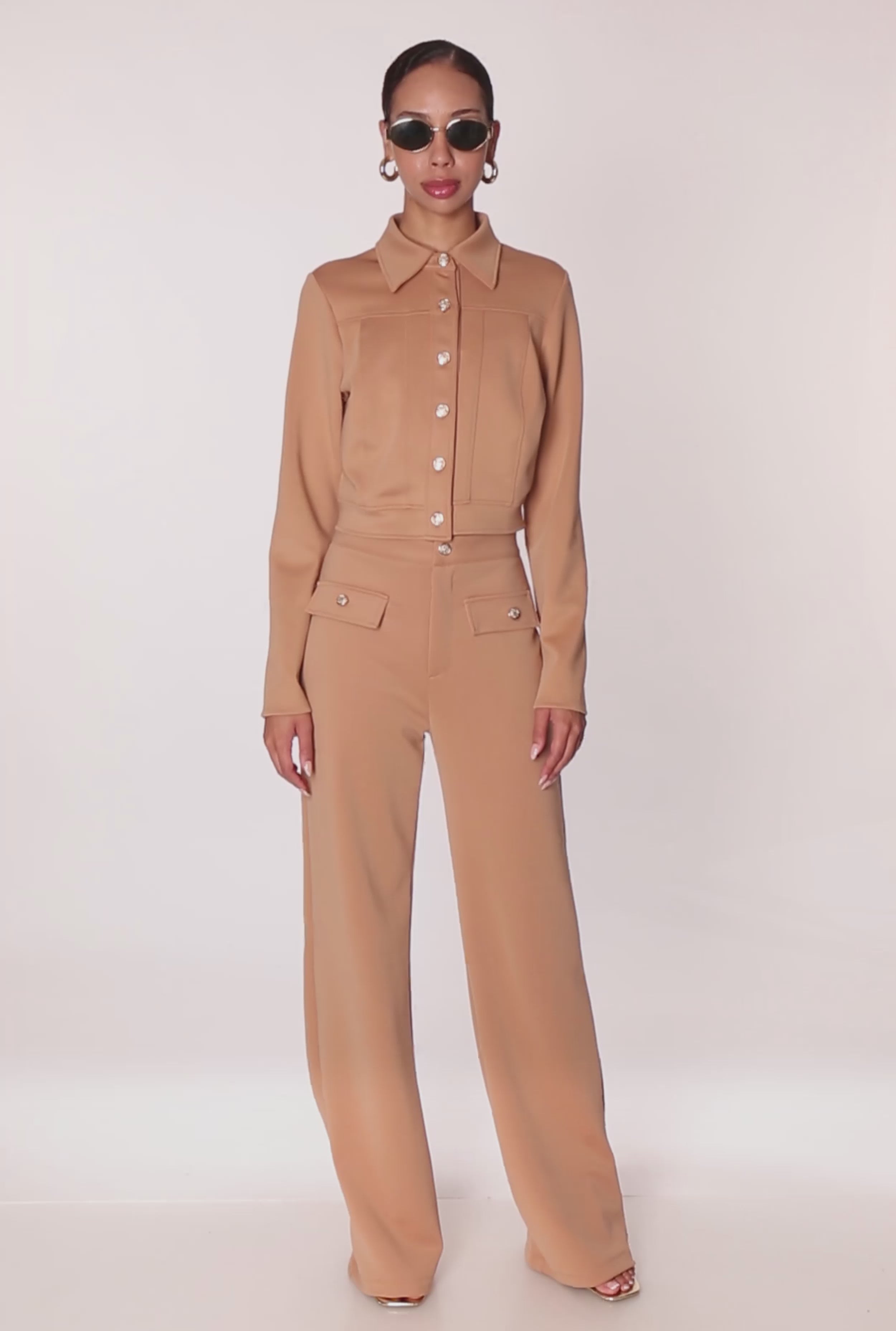 Scuba Metallic Button Front Cropped Shacket