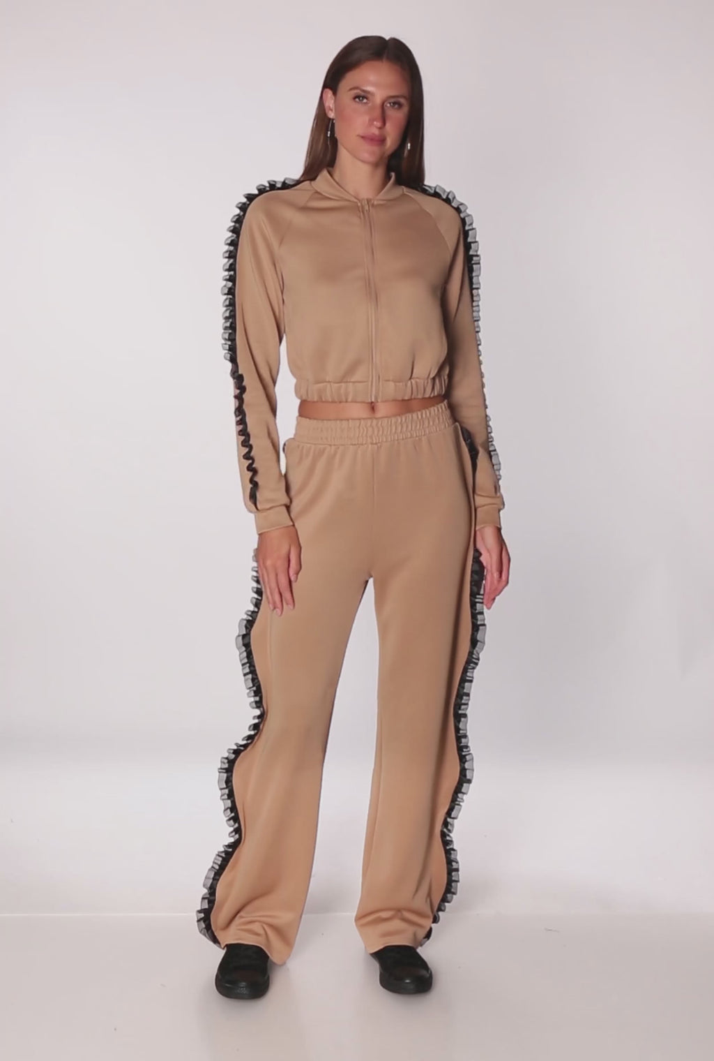 Ruffle Chiffon Organza Long Sleeve Zip Front Jacket