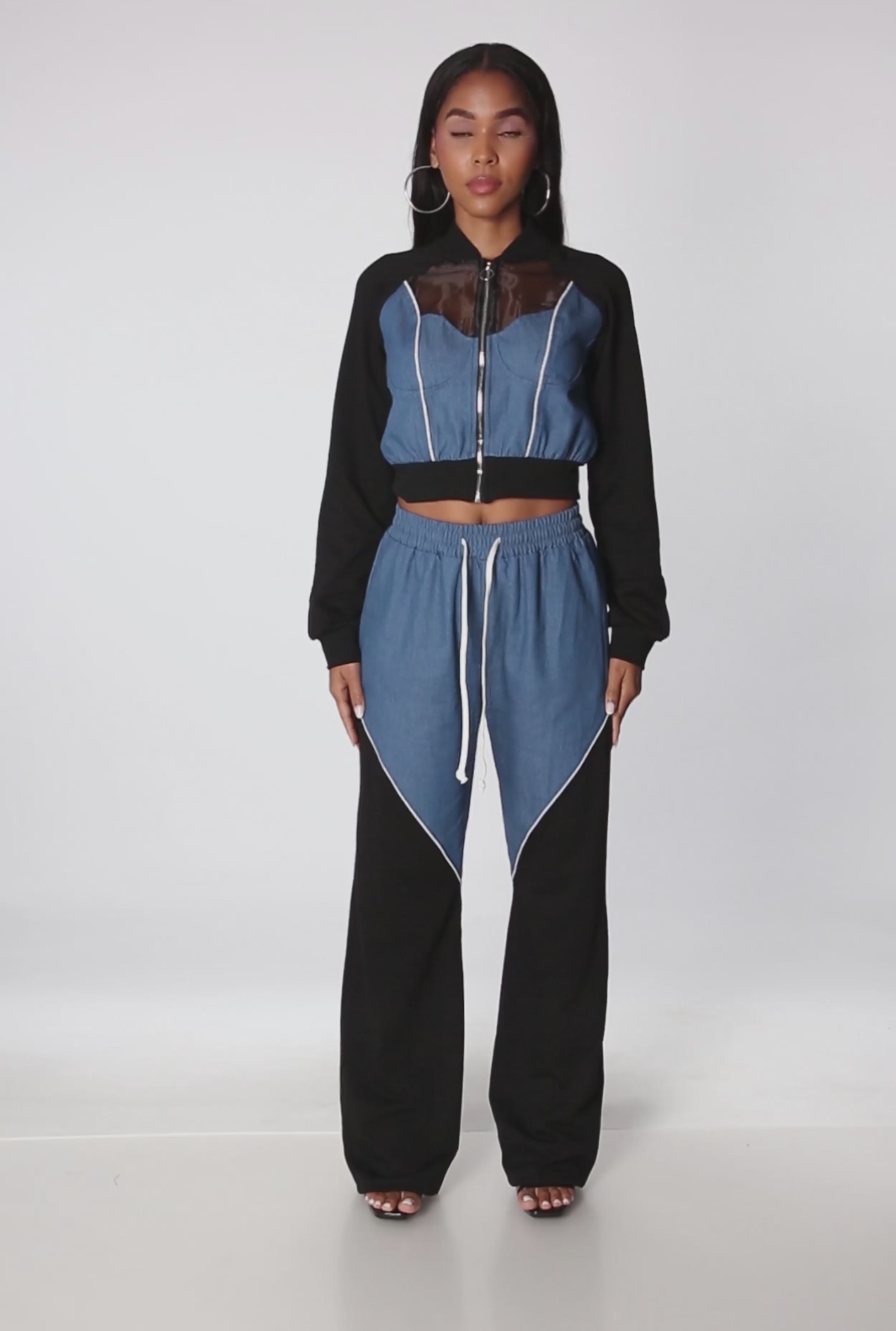 Color Block Sheer Insert Bustier Detail Bomber Jacket