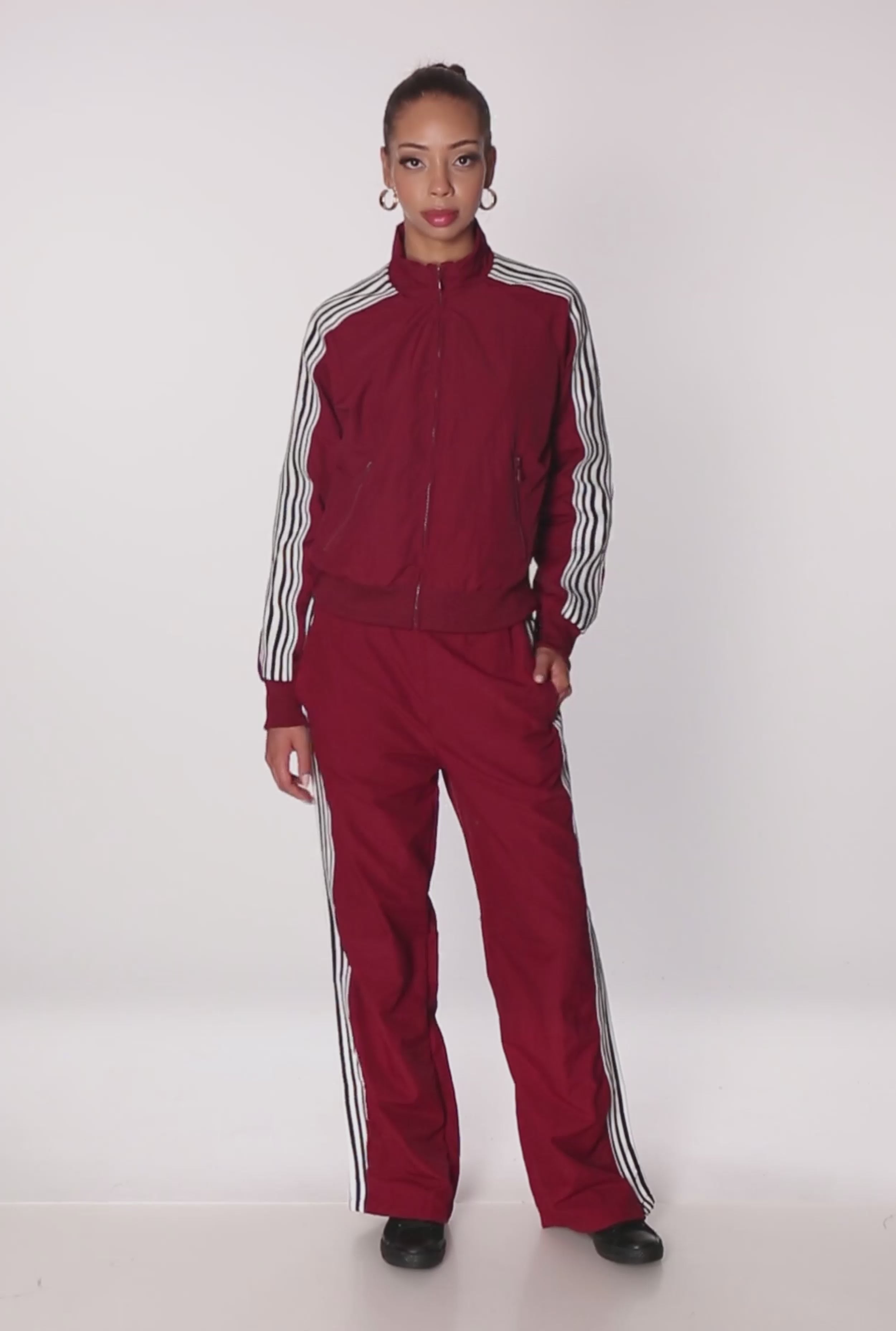 Side Striped Nylon Mock Neck Track Jacket